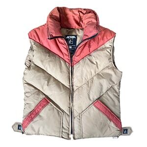 Vintage Altra Down Puffer Vest Retro 70s Mens S Tan Orange Chevron Outdoor USA